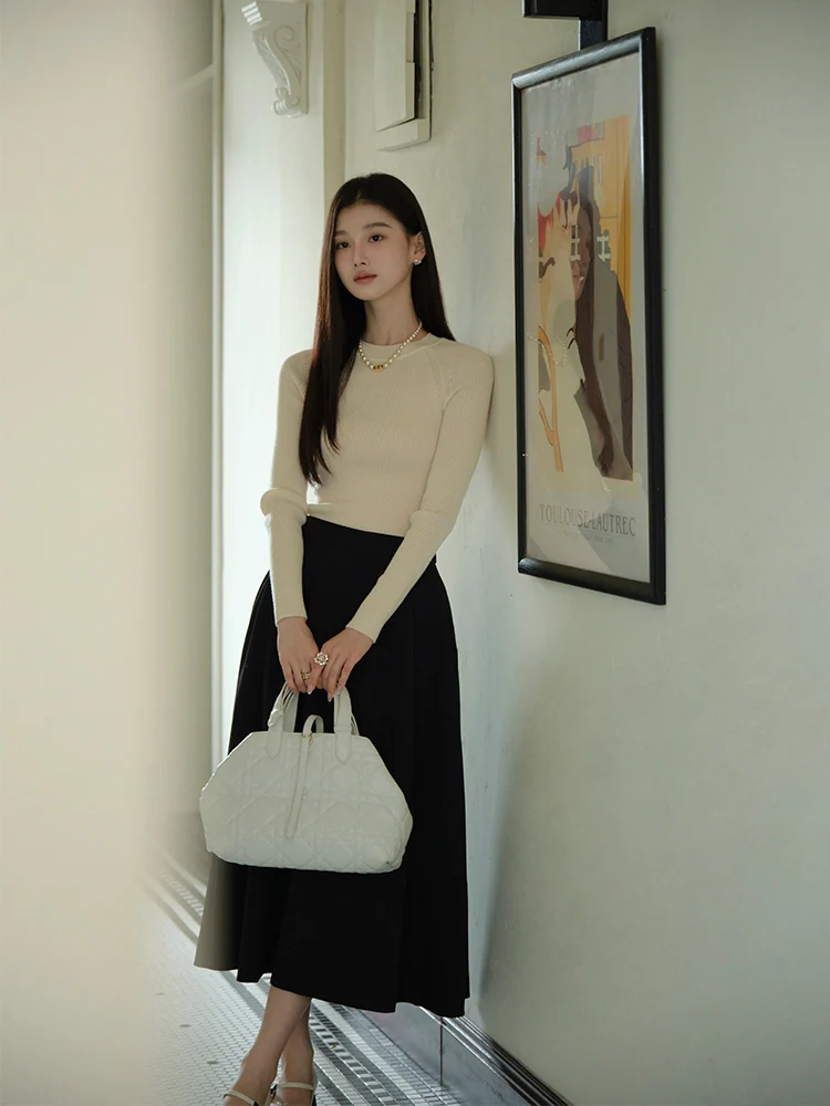 

ChillCozy 'ChillCozy' 100% тонкопряденая чистая шерсть, вязаный свитер с длинными рукавами и круглым вырезом, базовый элемент гардероба, простой стиль для повседневной носки