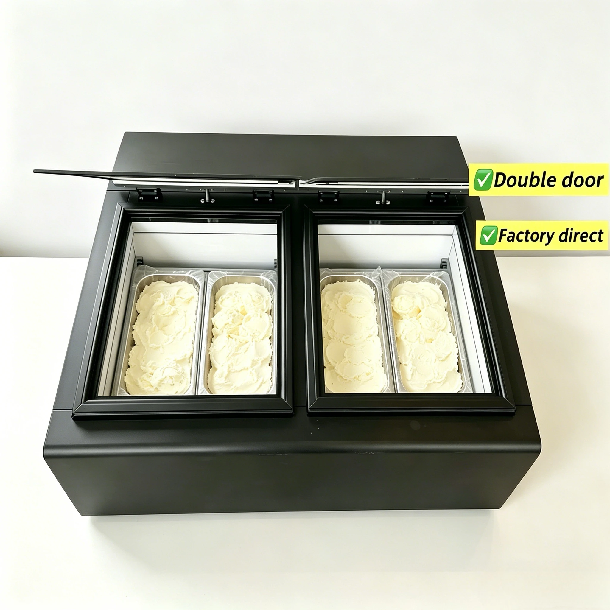 2026 New Product Commercial Countertop Double Door Ice Cream Display Freezer 4-Pan Gelato Showcase For Ice Cream Shop