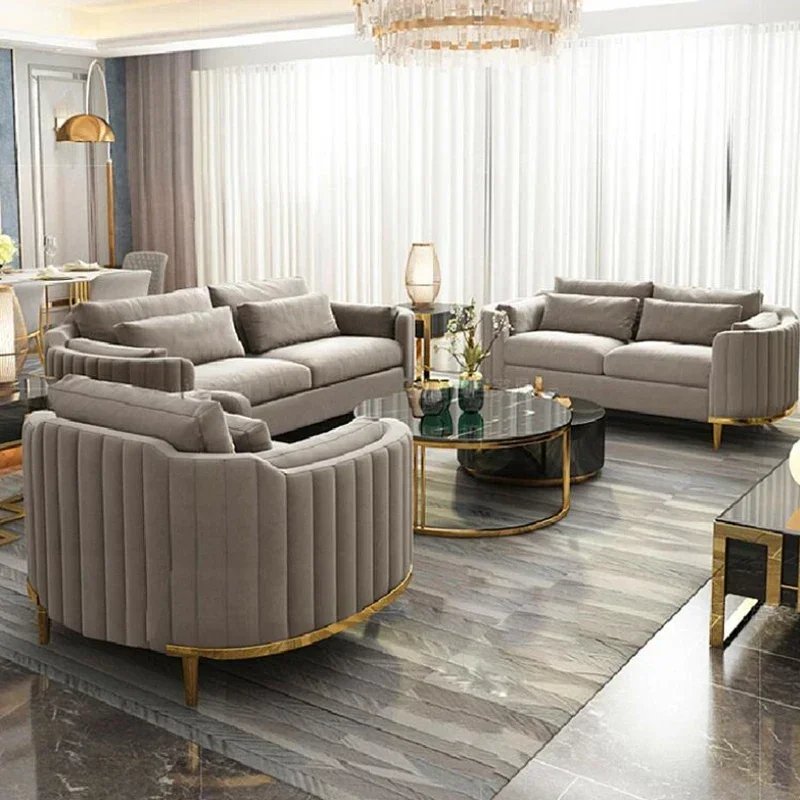 Luxury Sofa Living Room Furniture Curved Dresser Home Lounge Sofa Sets Italian Modern Fabric Velvet Sofa Set Furniture