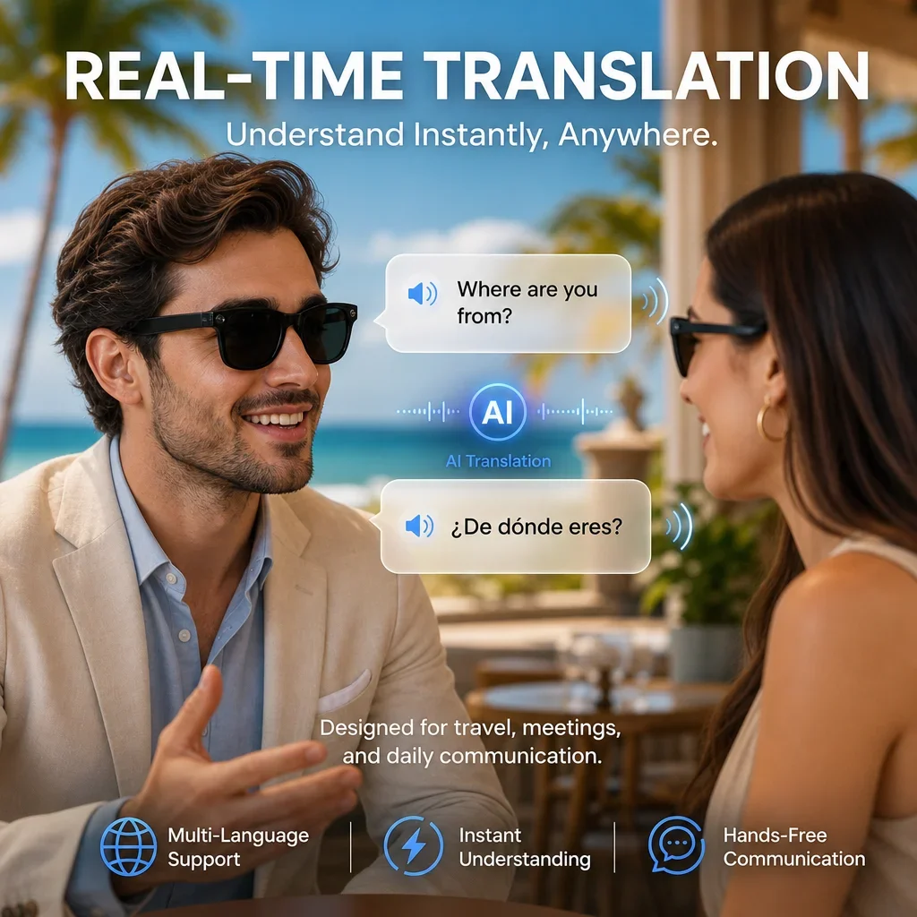 2026 New AI camera glasses 8MP HD Camera 1080P Video Recording Smart translation glasses Waterproof Bluetooth Audio Sunglasses view 4