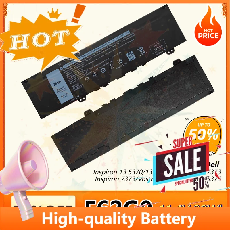SWZY F62G0 Laptop Battery for Dell Inspiron 13 7373 7386 2 in 1 5370 7370 7380 P83G P87G Vostro 5370 39DY5 RPJC3 Bateria 11.4V 3