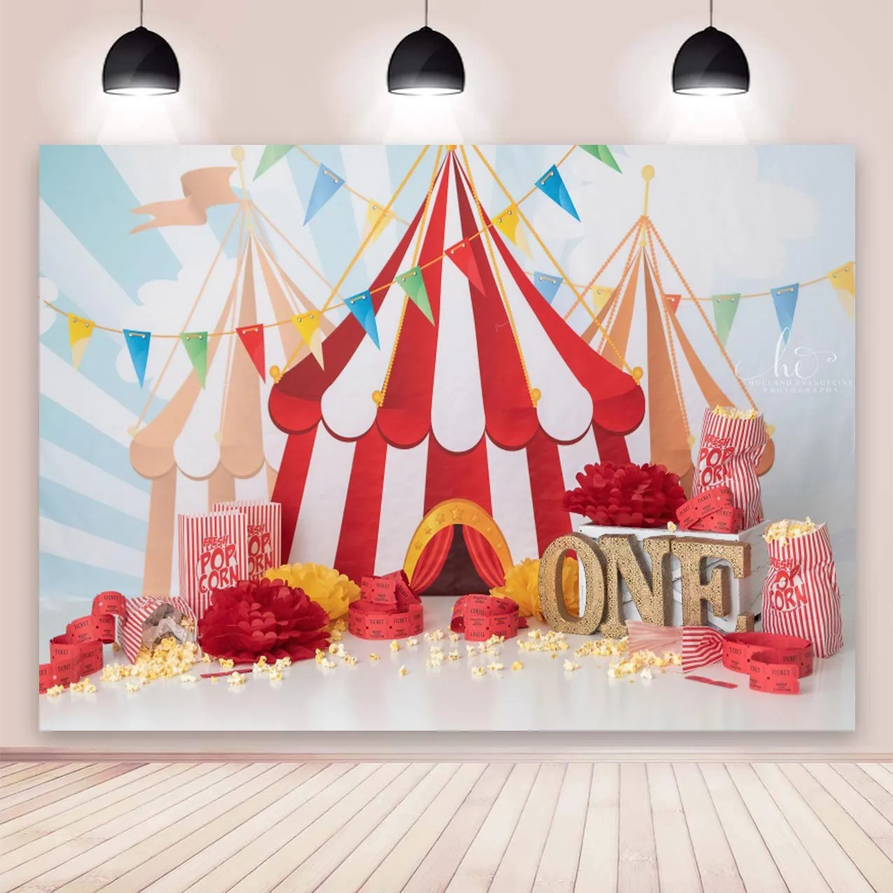 

Circus Theme Photography Backdrops Carnival Big Top Tent Baby Shower Kids 1st Birthday Party Photo Background Cake Table Banner