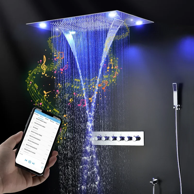 led rain mist waterfall shower head for 600x800mm thermostatic high flow shower system