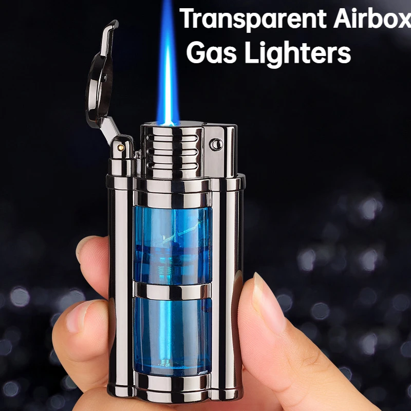 

Metal Butane Gas Lighter Red Blue Flame Direct Jet Inflatable Lighter Transparent Transom Smoking Accessories Men's Gadgets