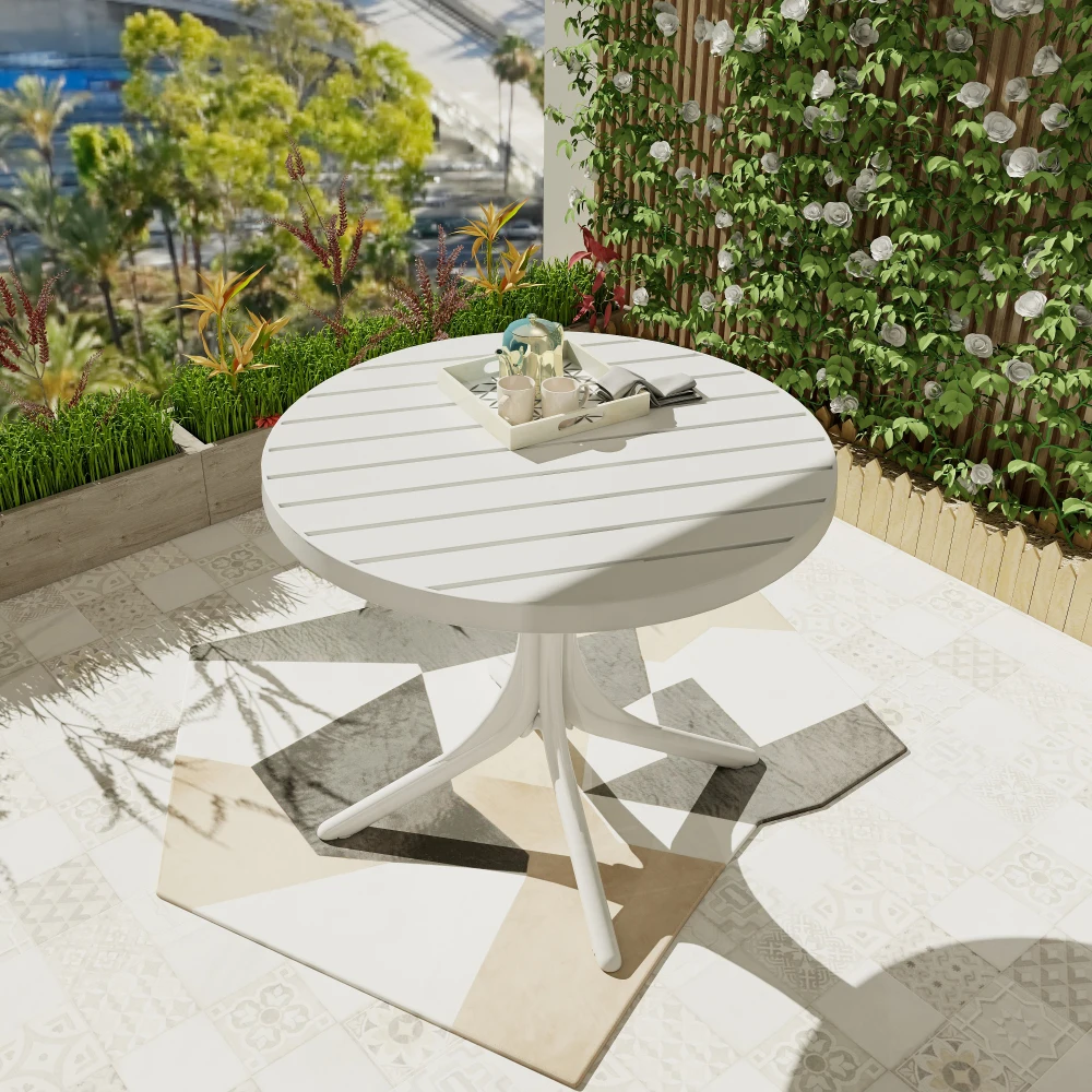 

Summer Modern White Round 36-Inch Plastic Table: Indoor/Outdoor All-Weather for Garden, Courtyard