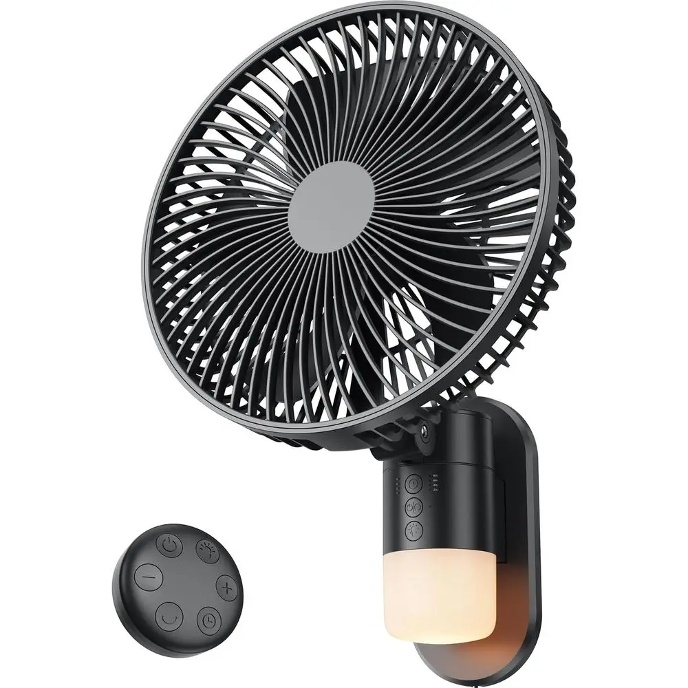 10 Inch Wall Mount Fan with Light and Remote Control – 90° Oscillating RV Fan, 4 Speeds Quiet Motor, 180° Manual Tilt, Timer Set