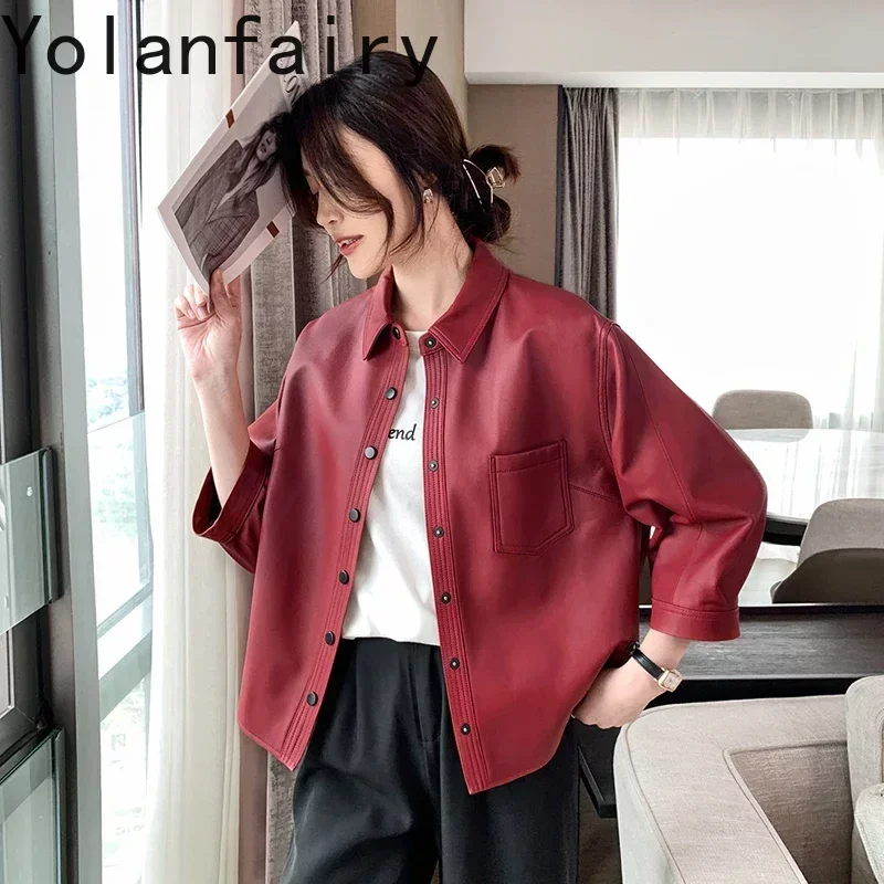 

Fashion High Quality Genuine Sheepskin Leather Jackets Women Spring Autumn 2024 Real Leather Coat Female Couro Legitimo Zjt2620