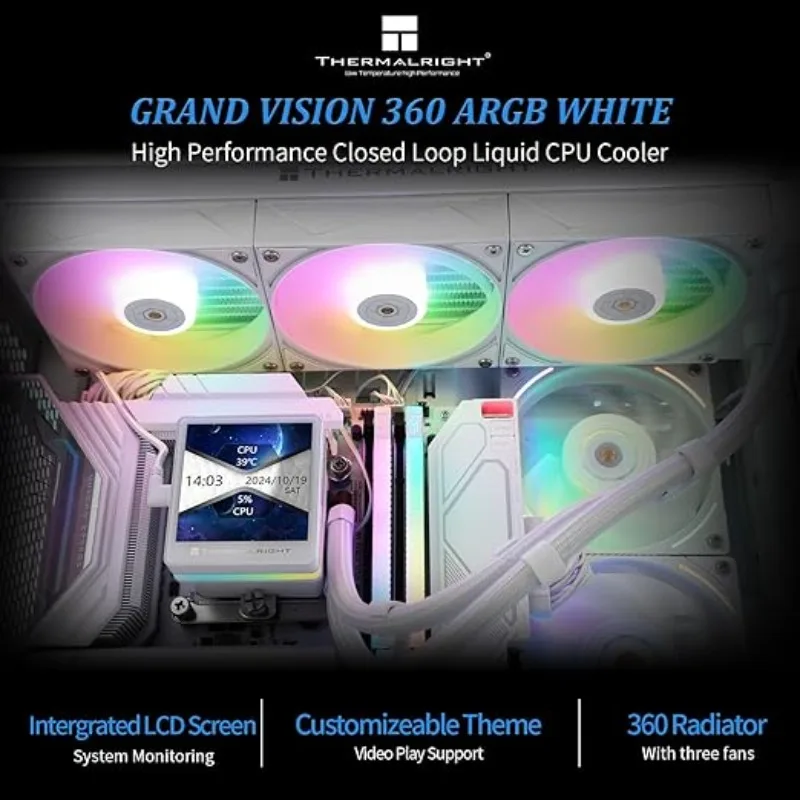 Thermalright Grand Vision 360 ARGB blanc CPU liquide refroidisseur PC 360 spécification système de refroidissement d'eau pour AM4 AM5 Intel1851/115X