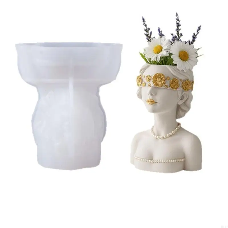 

91AF Гибкая силиконовая форма для леди в маске для ручной работы из цемента и бетона, декоративные цветочные горшки и творчество