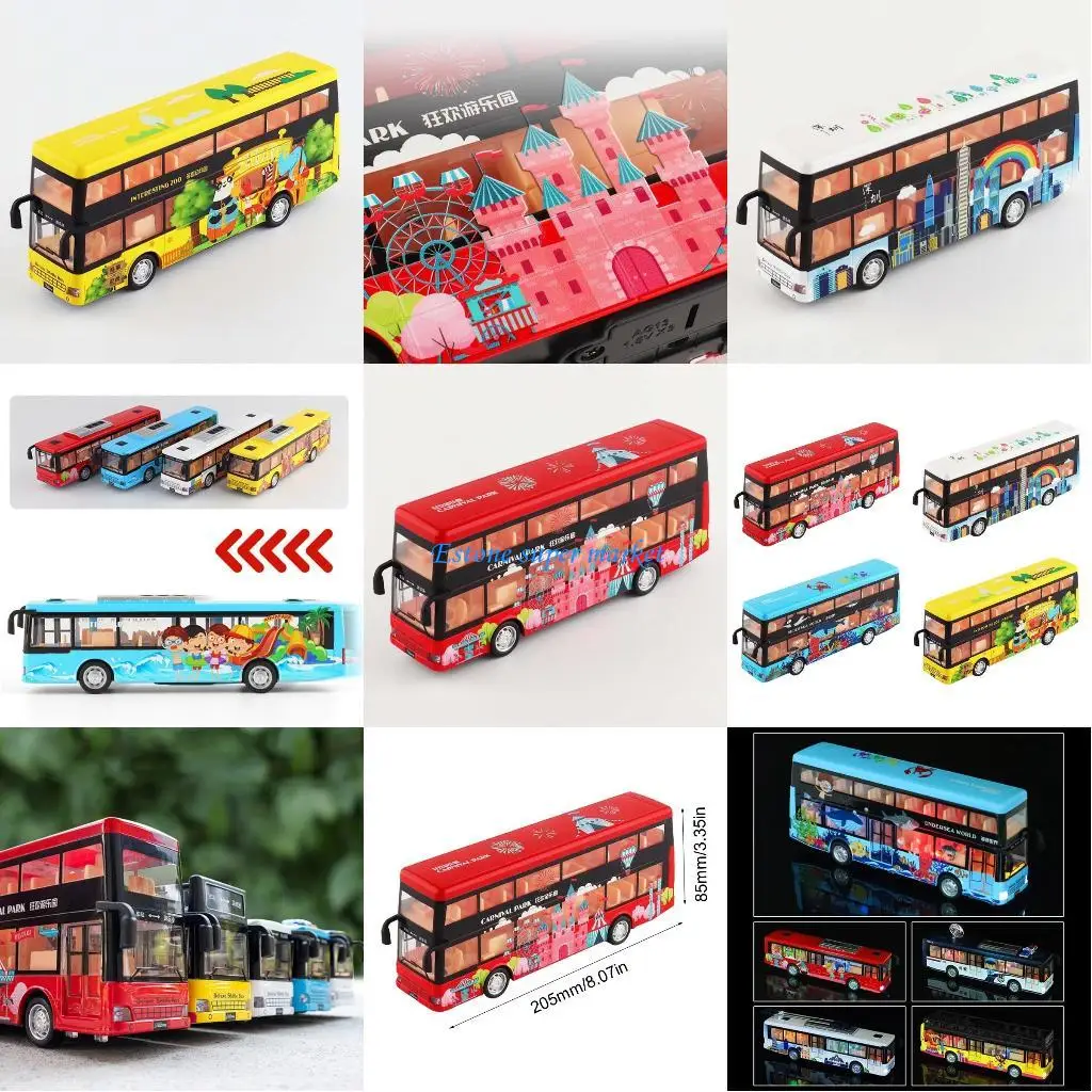 090B Dubbele reisbus, terugtrekvoertuig op schaal 1:50, met lichtgeluid voor peuters