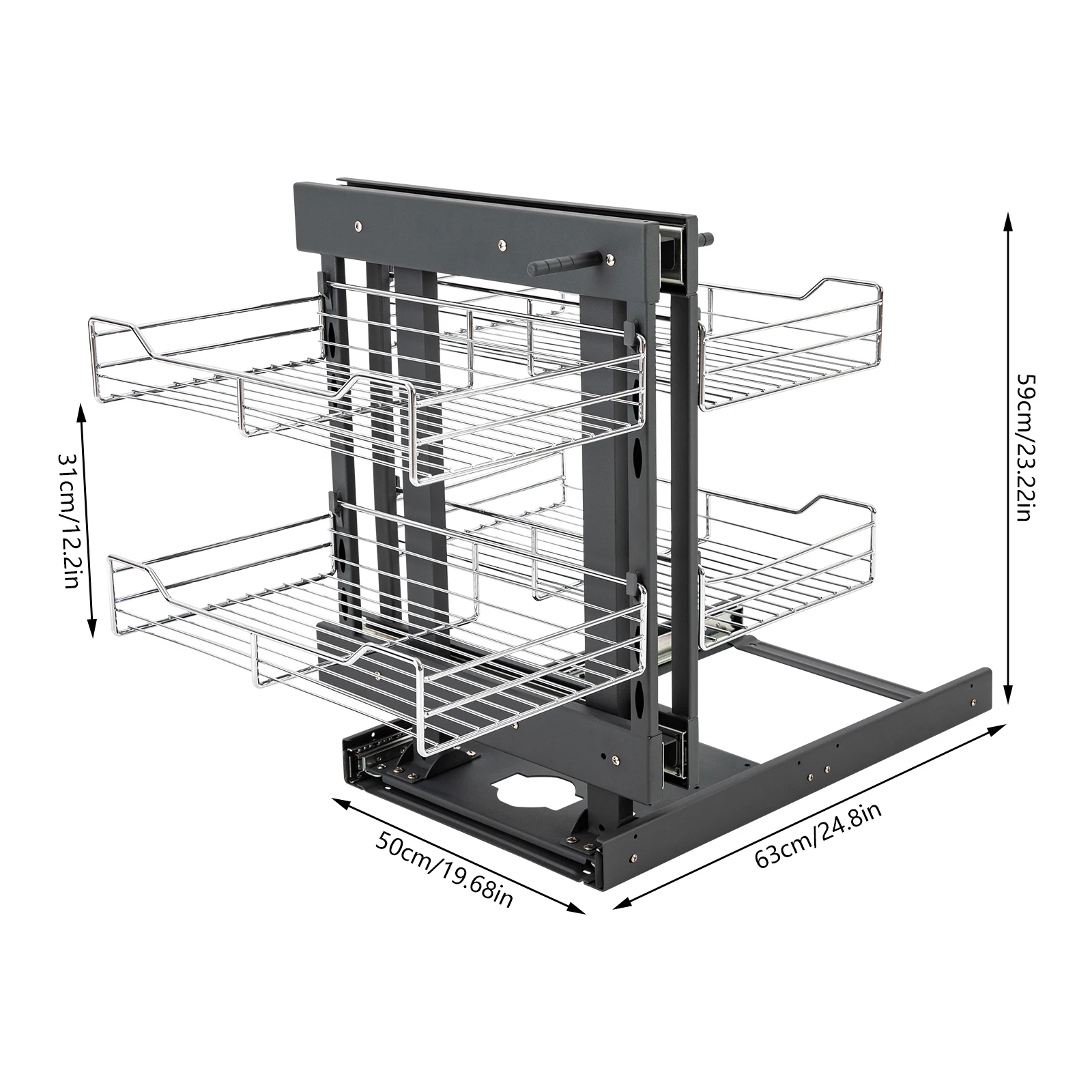 Blind Corner Pull-Out Cabinet Organizer, 2-Tier Storage with 4 Baskets, Smooth Sliding System, Space-Saving Design for Kitchen C