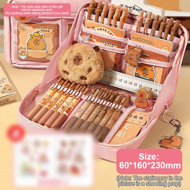 Large Capacity Kawaii Capybara Multi Layered Separated Stationery Bag Pencil Case Cosmetic Bag School Office Supplies Stationery