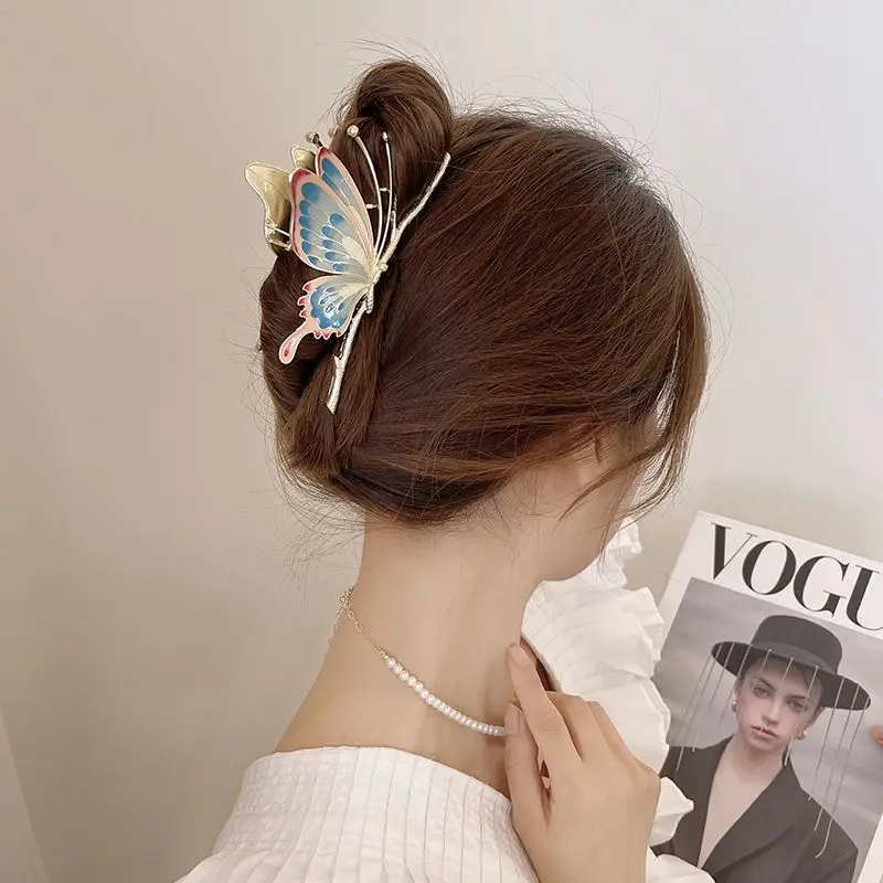 Vintage Painted Butterfly Women Hair Claws Luxury Hair Clips for Girl Crab Clamp Large Size Barrette Headwear Hair Accessories