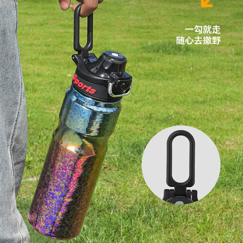 630ml Large Capacity Thermos Cup With Handle For Cycling,Camping, Gym,Double-wall Pure Titanium Drinkware,Thermal Water Bottle
