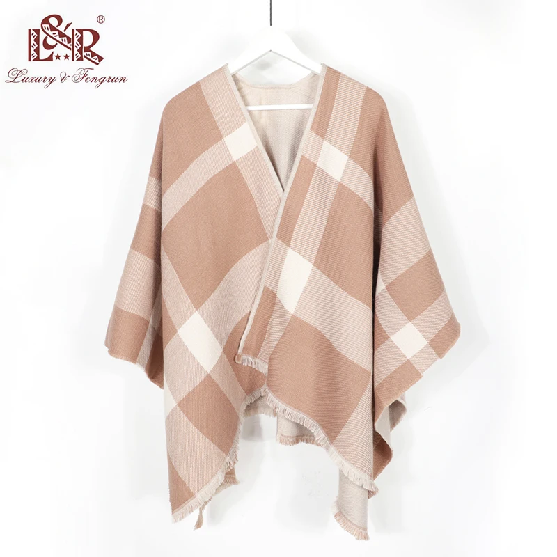 2022 Winter Women Poncho Thick Plaid Scarves Fashion Female Shawl Cashmere Winter Wraps Foulard Femme Pashmina Blanket Sjaal