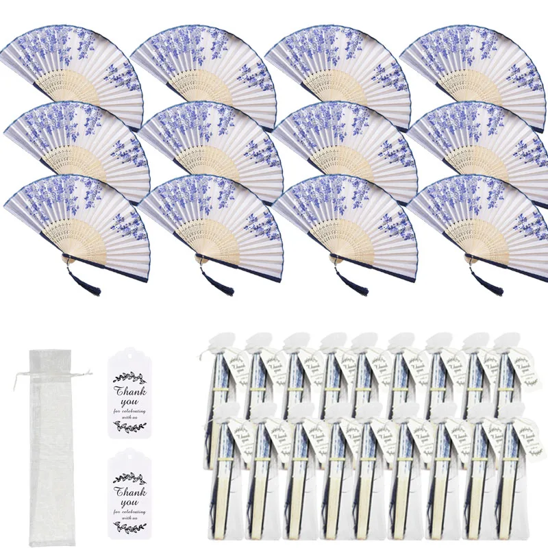 2Set/5Set/10Set/20Set/30Set/43Set Includes (Fan and Mesh Bag and Greeting Card) Personalized Customization with Name, Logo, Anniversary, Etc., Blue and White Porcelain Hand Fan with Tassel, Suitable for Bridesmaid Proposal Gifts, Wedding Gifts, Women's Summer Accessories, Very Suitable for Christmas, Mother's Day , the Best Gift Options for Wedding Season, Valentine's Day, and Teacher's Day.