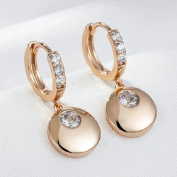 Wbmqda Simple Fashion Round Dangle Earrings For Women 585 Rose Gold Color With White Natural Zircon High Quality Daily Jewelry