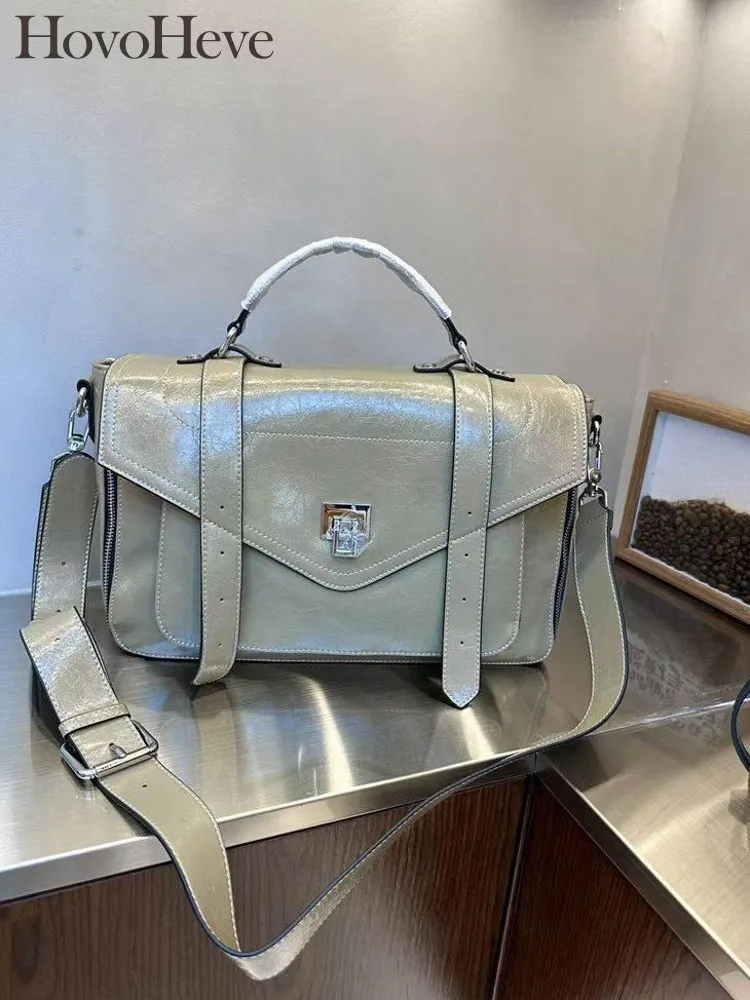 Vintage Office Women Cowskin Genuine Leather Single Shoulder Bag Flap Pocket Hasp Crossbody Bag Designer Fashion Casual Ladies