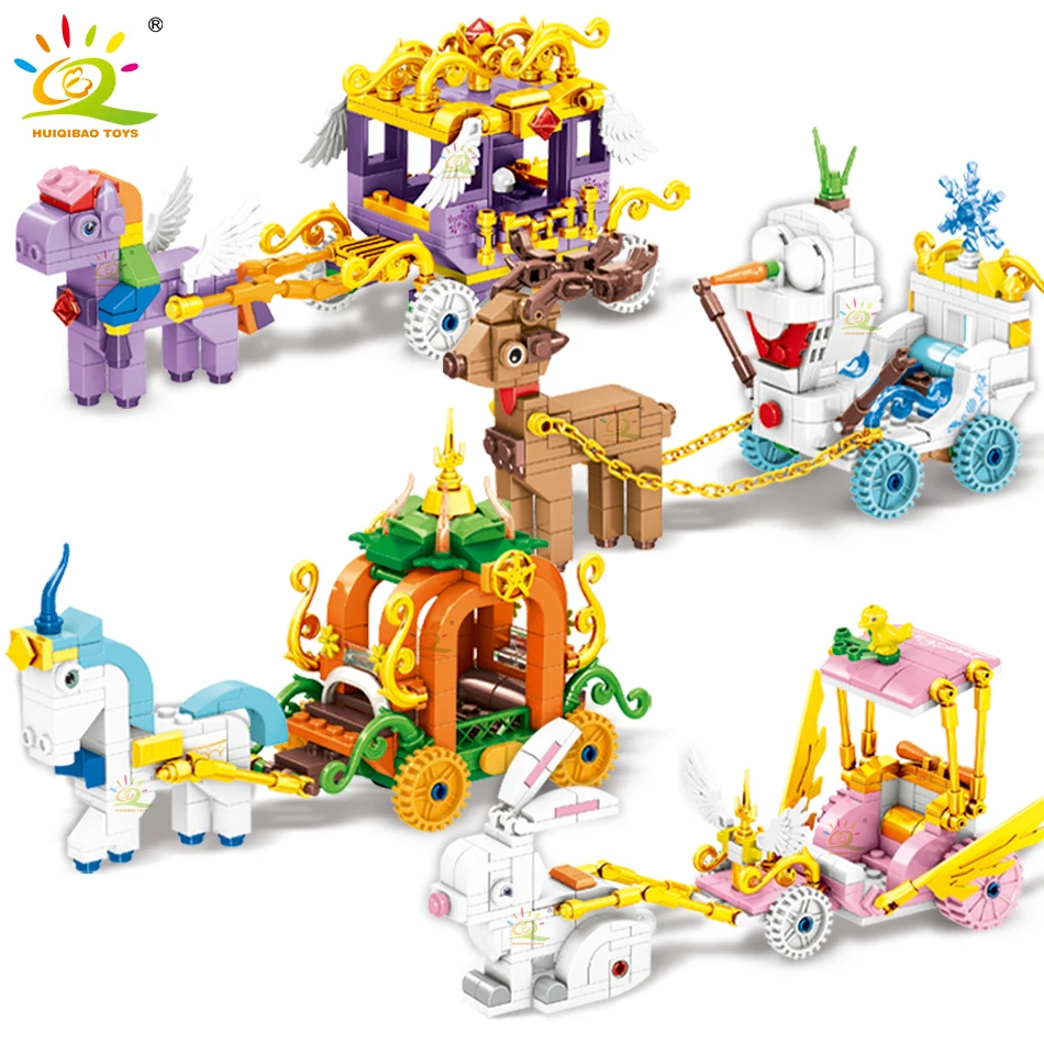 

MOC Princess Magic Car Buildings Blocks Ideas Friends Rainbow Ice Carriage Bricks City Construction Toys For Children Girls Gift