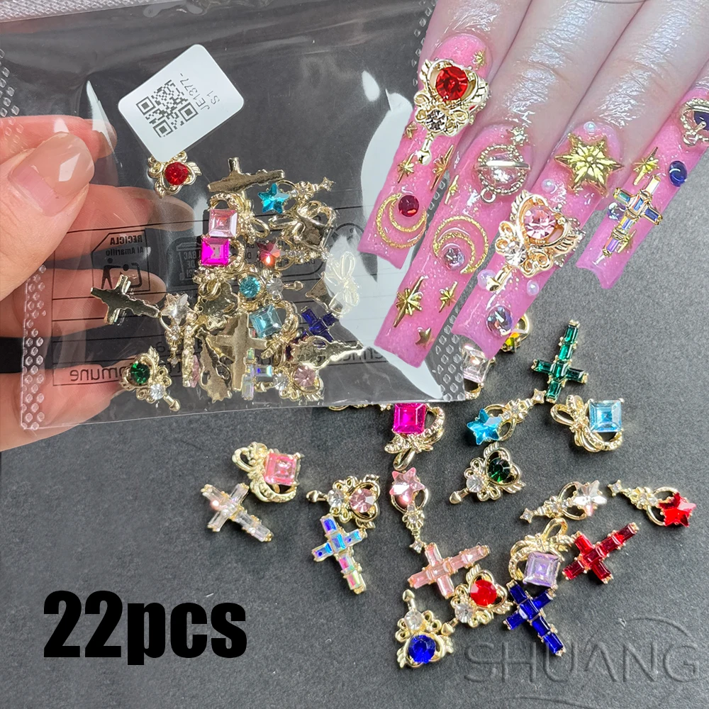 

22Pcs Colorful Love Magic Wand Cross Nail Charms 3D Girly Luxury Star Heart Gems Nail Rhinestones for DIY Nail Supplies Y2k Deco