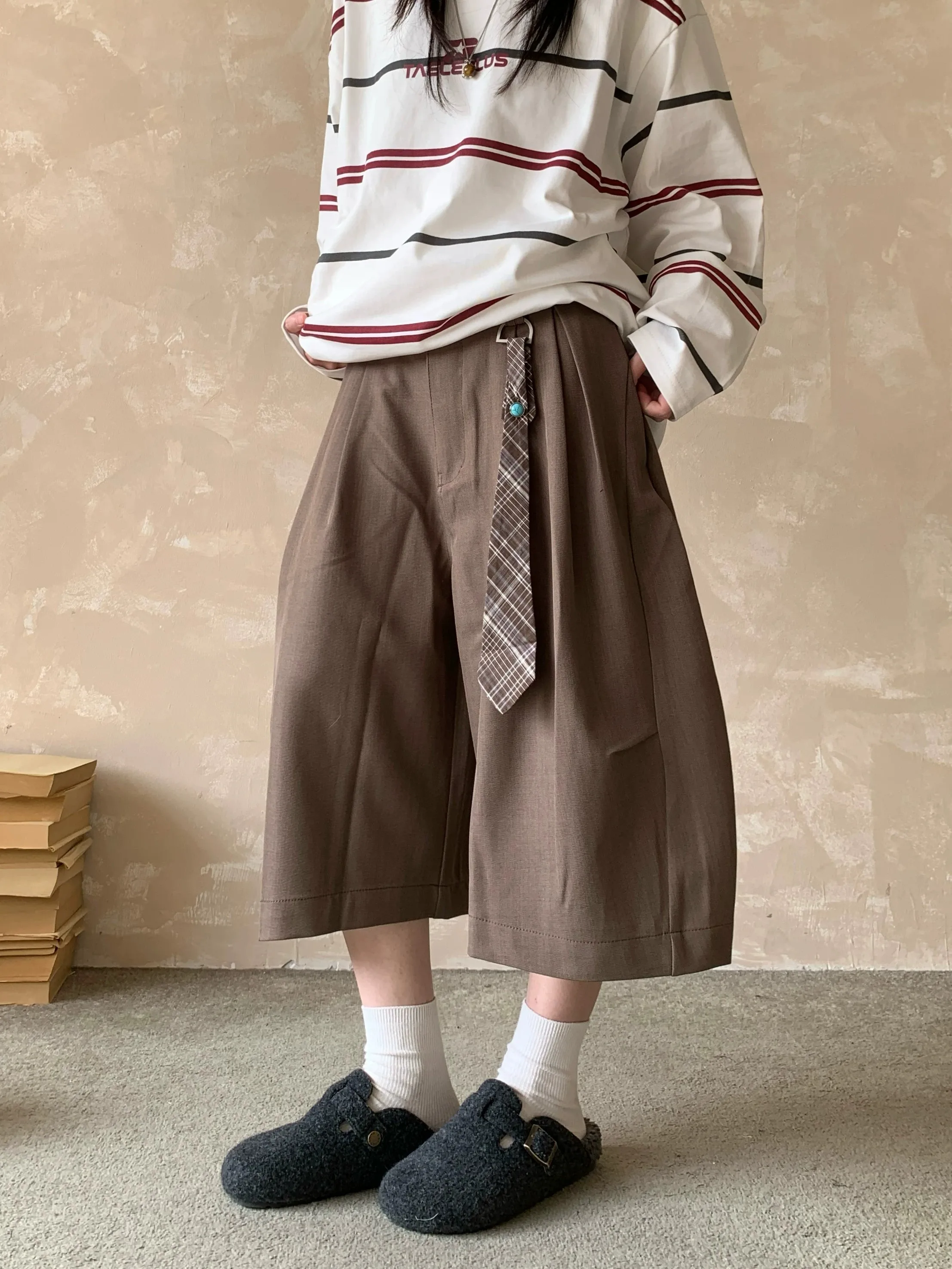 Japanese Style Vintage Pleated Casual Wide Leg Pants Loose Fit Slimming Drapey Versatile Men's Women's Seven-Foot Length