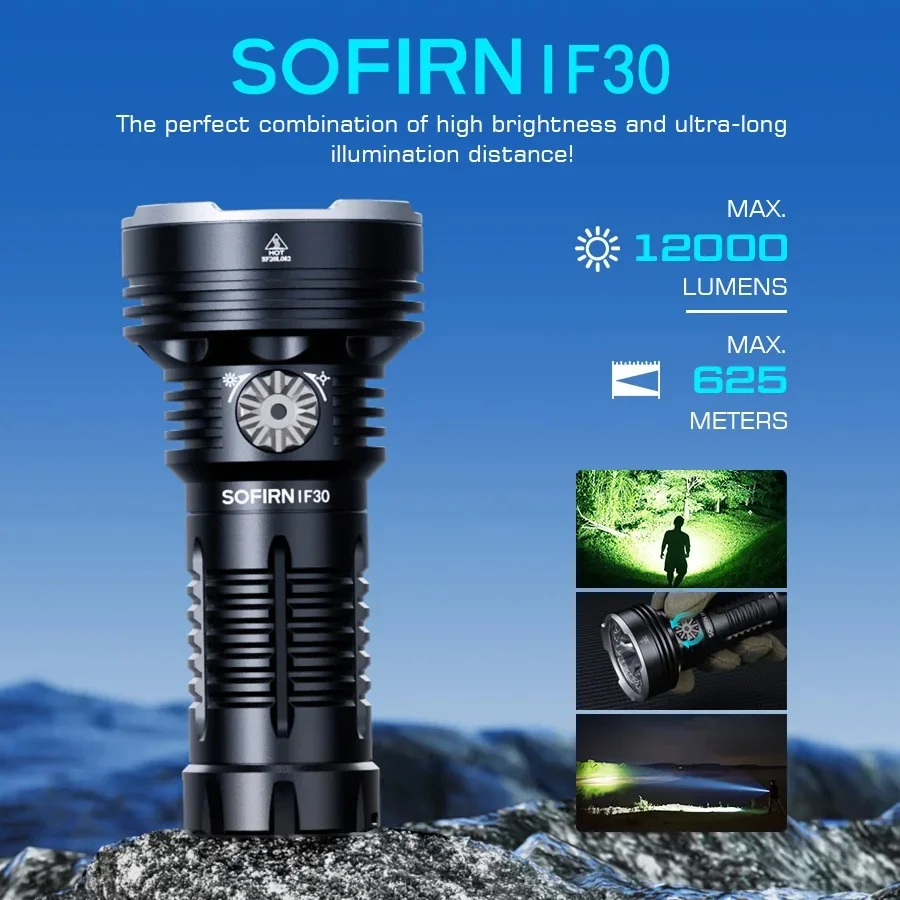 Sofirn IF30 12000lm Powerful  EDC Flashlight USB C Rechargeable Flashlight IPX8 Waterproof  32650 12000lm SFT40 Torch Light