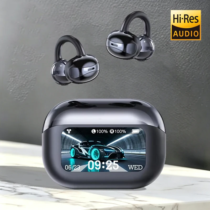 New Tour Pro7 Wireless Clip On Bluetooth Earphones APP Multi Functional Full Color Smart LED Screen Noise Cancelling Earbuds