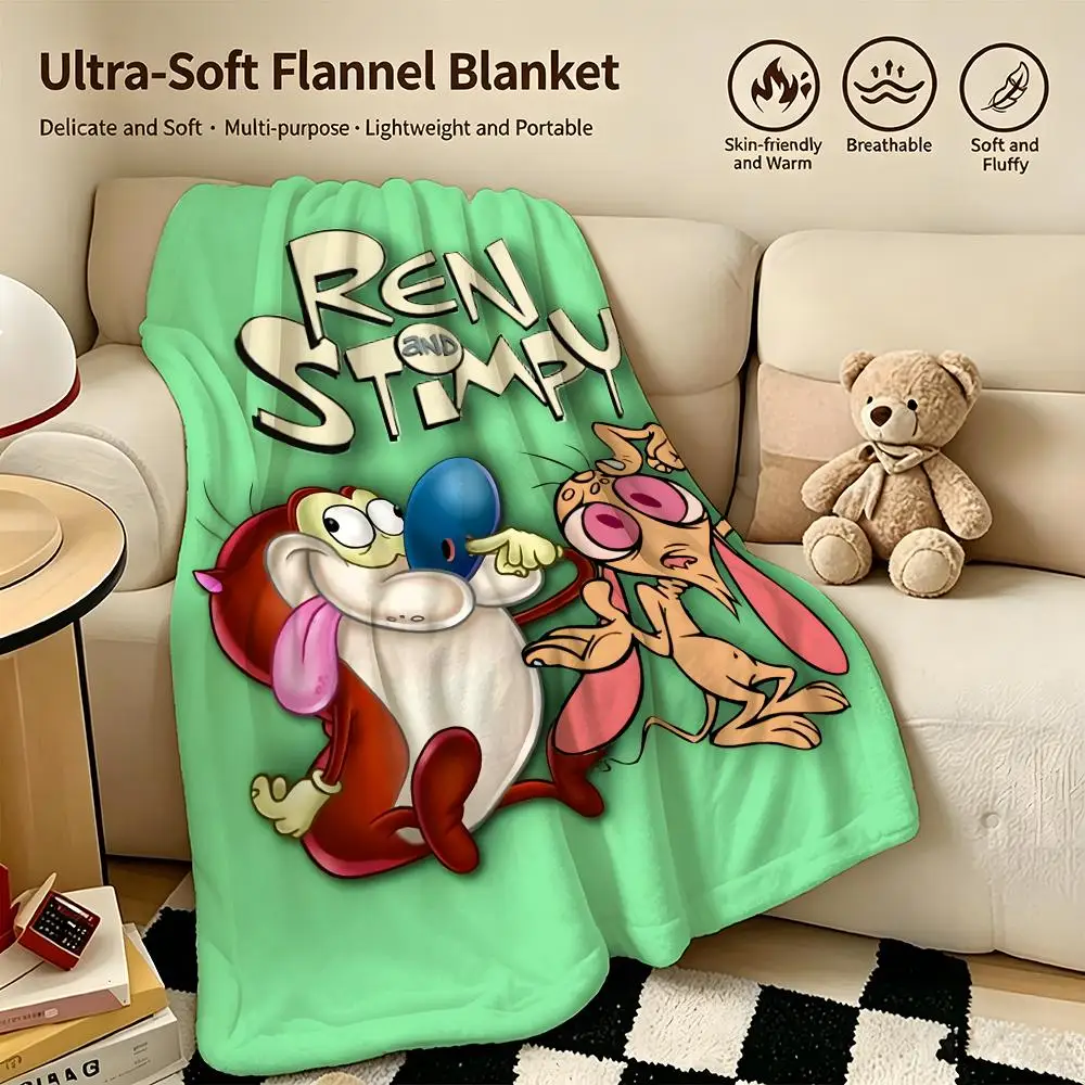 cartoon T-The Ren and Stimpy Show-w Throw Warm Soft Flannel Blanket, Multi-use for Sofa Bed Camping Travel Nap