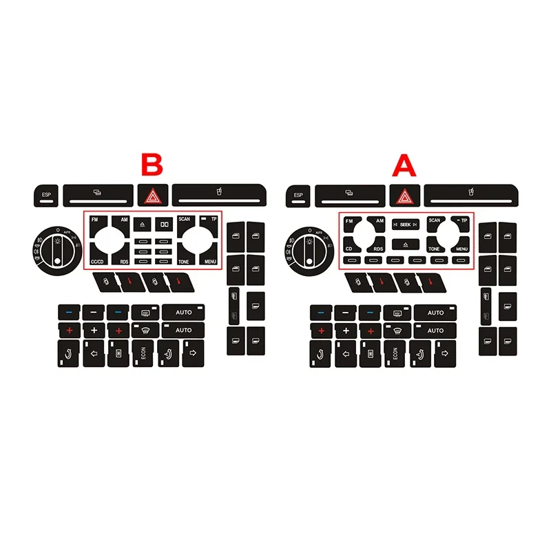 1 Set Black Vinyl Auto Interior Door Lock Window Air Conditioner Push Button Repair Decal Stickers for Audi A4 B6 B7 A6 A2 A3