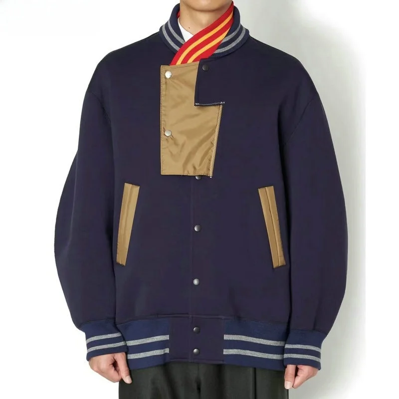 

Kolor Araki One Japanese Sle Double Color Blo Stripe Loose Baseball Jaet Coat Irregular Waed out Thi Autumn Outerwear