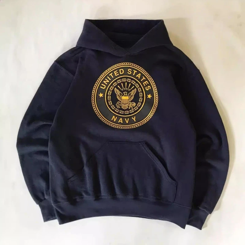 American Retro Vintage Vintage USN US Navy Logo Printed Hooded Sweatshirt Women Loose Casual Fashion Brand Hoodies Men Oversized