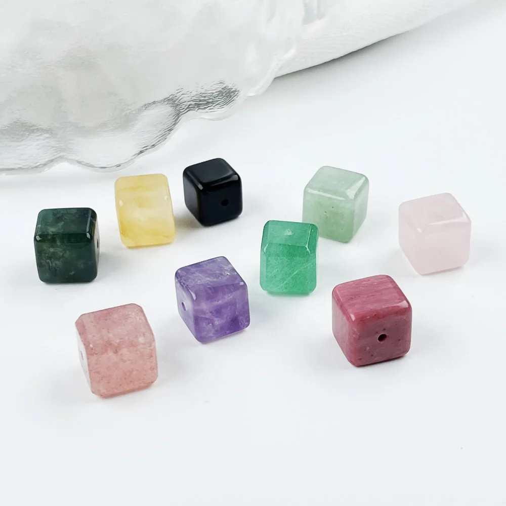 10mm Square Natural Crystal Stone Beads DIY Jewelry Making Accessories Amethysts Roses Quartz Black Obsidian Stone Cube Beads