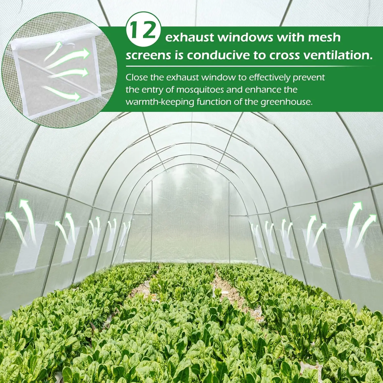 MELLCOM 26' x 10' x 6.6' Greenhouse Large Gardening Plant Green House Hot House Portable Walking in Tunnel Tent, White