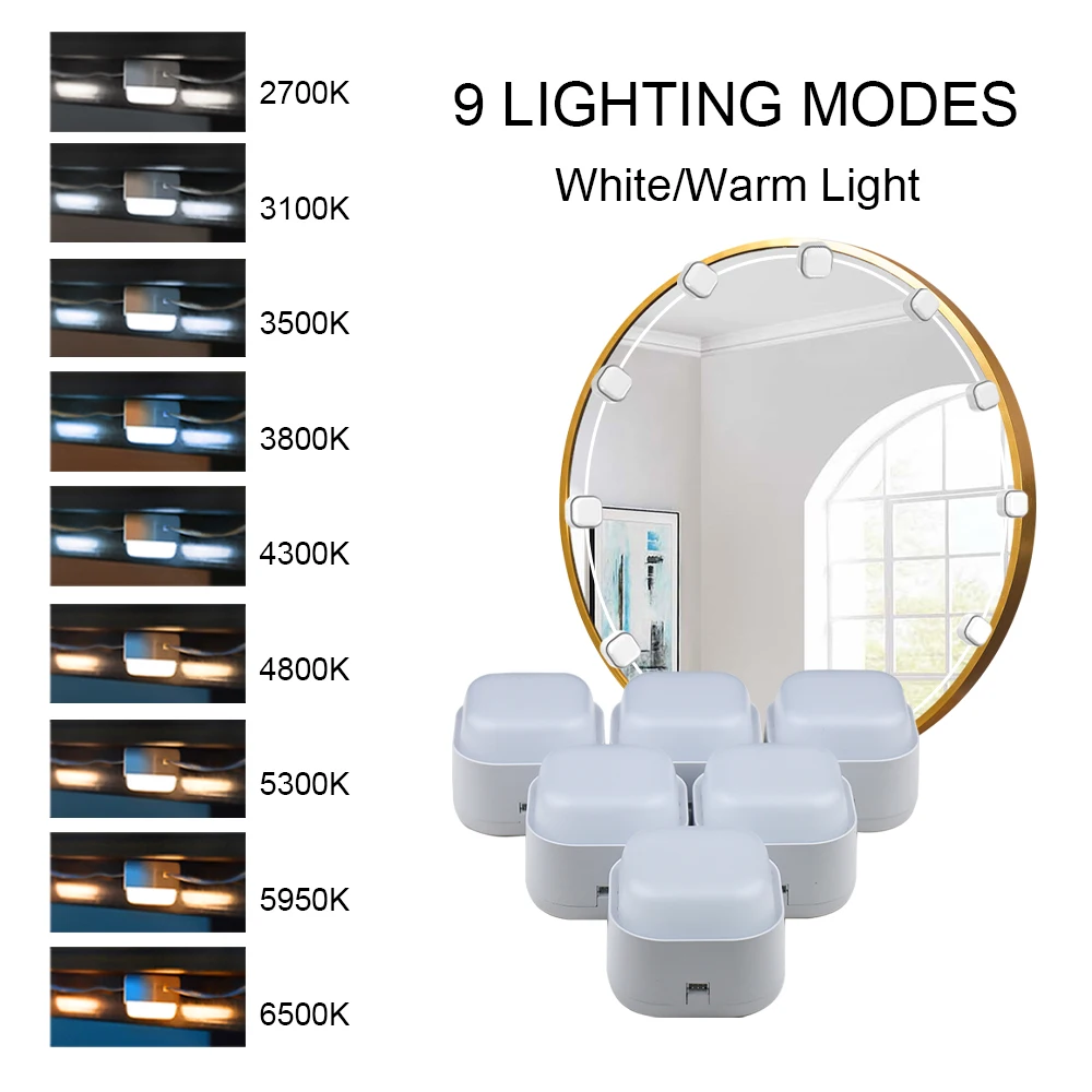 Wiscolor  Светодиодный светильник для тщеславия  Зеркальный свет  USB Ванная комната туалетный столик освещение Dimmable для макияж зеркало светодиодный свет 12 лампочек