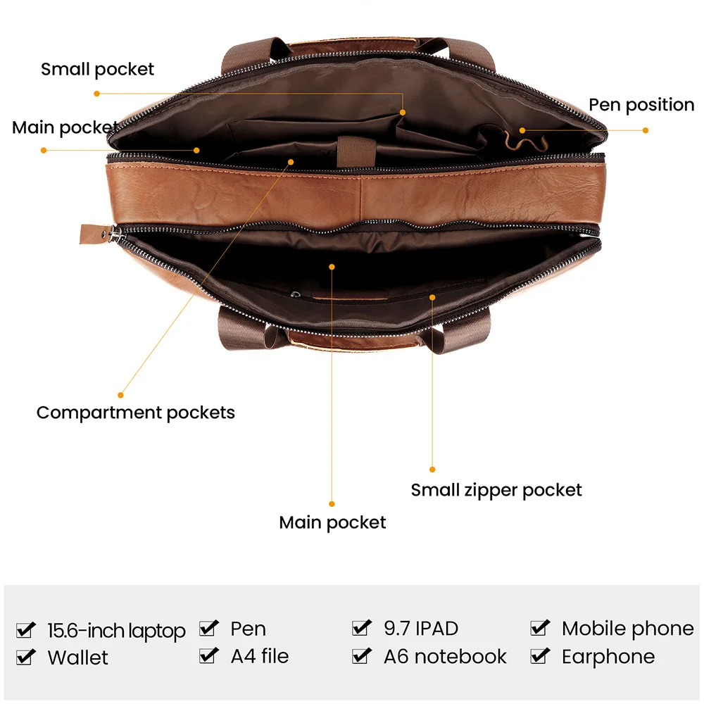 Teczki męskie z prawdziwej skóry 15.6 "torba na laptopa biznesowa Messenger do pracy z męską torebka na ramię