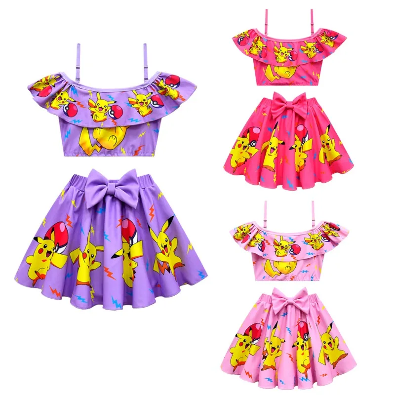 

New Girls' Suit Swimsuit Pikachu Children's Swimsuit High-elastic Sling Broken Ball Two-piece Set
