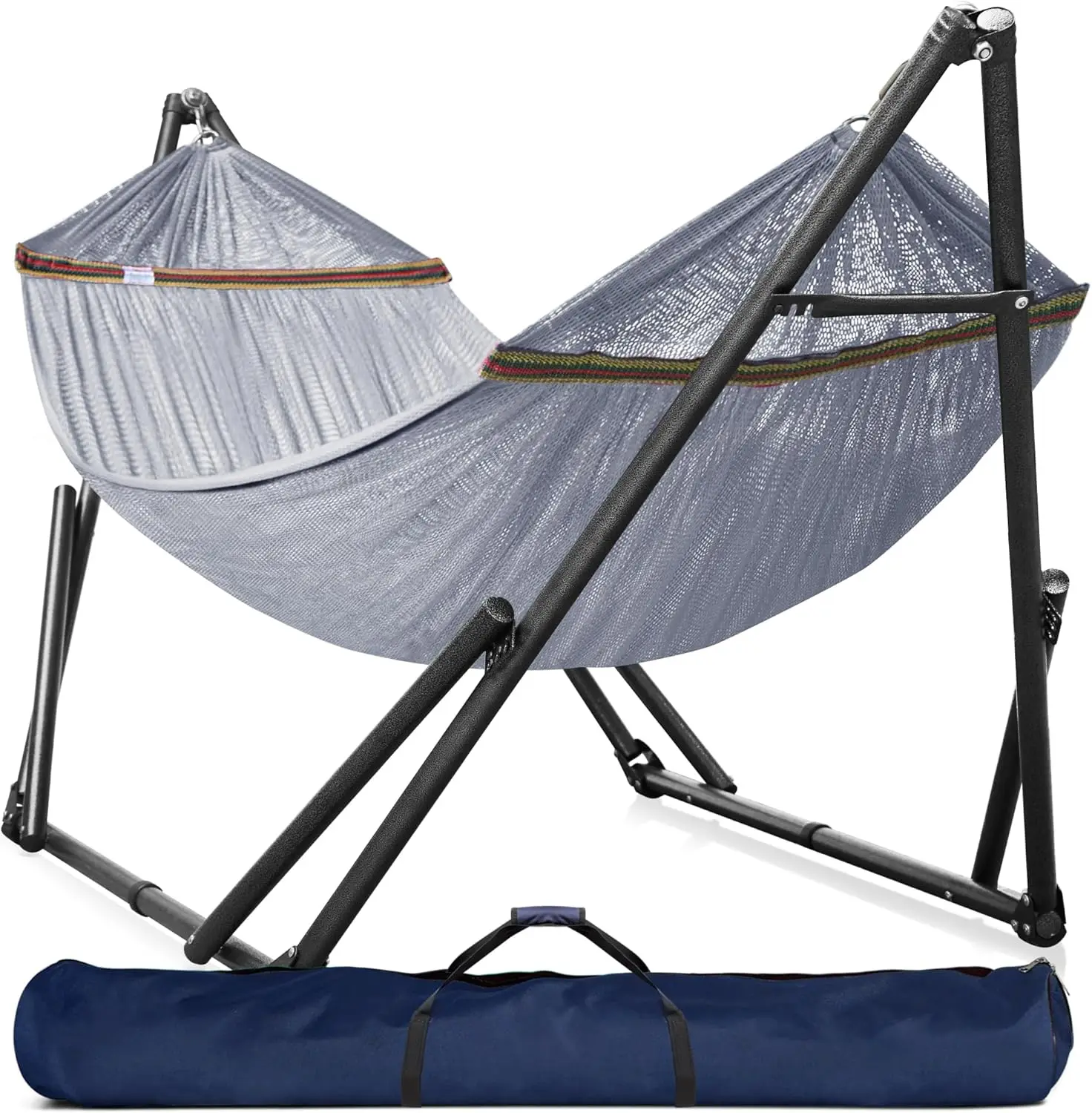 Double Hammock with Stand Included for 2 Persons/Foldable Hammock Stand 600 lbs Capacity Portable Case