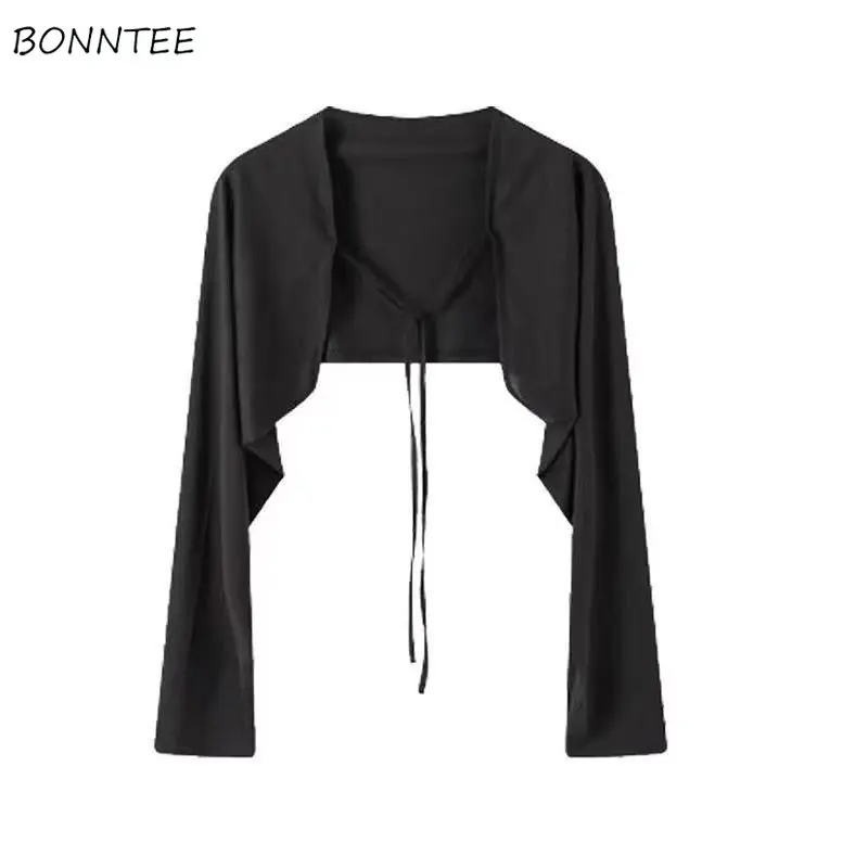 Crop Jackets Women Casual Long-sleeve Spring Sunscreen Thin Elegant Lace-up Korean Style Fashion Coat Office Lady Pure All-match