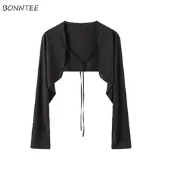 Crop Jackets Women Casual Long-sleeve Spring Sunscreen Thin Elegant Lace-up Korean Style Fashion Coat Office Lady Pure All-match