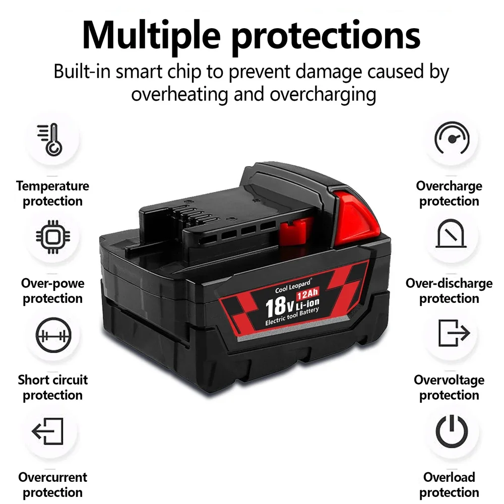 Original 18V 12.0Ah Replacement Lithium ion Battery For Milwaukee M18 XC Power Tool Batteries 48-11-1860 48-11-1850 With Charger