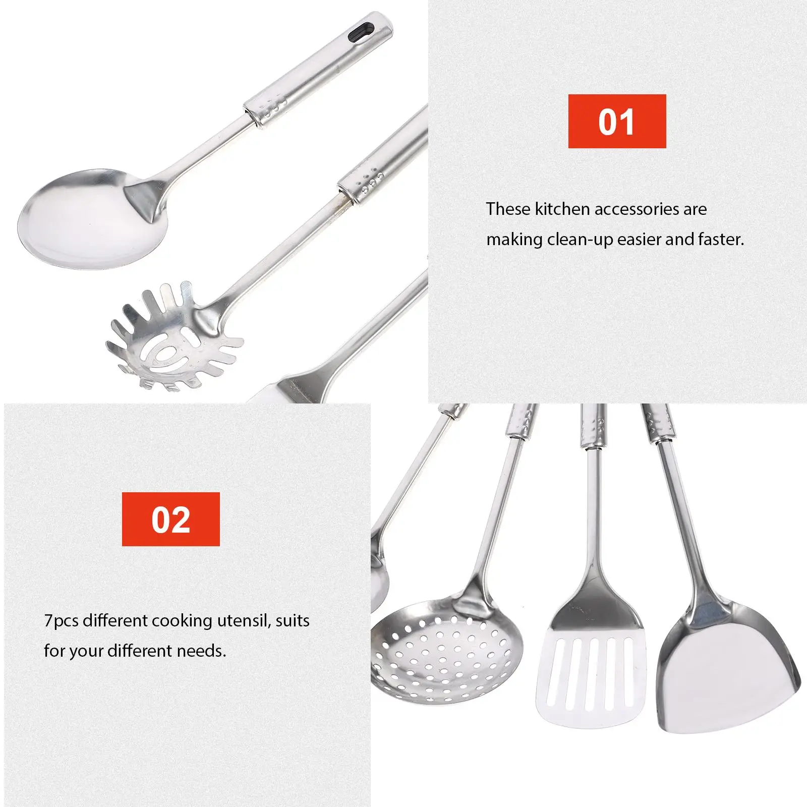 

7 Pcs Stainless Steel Kitchen Tools Set Cooking Utensils Practical Hanging Design Space Saving Cookware Accessories