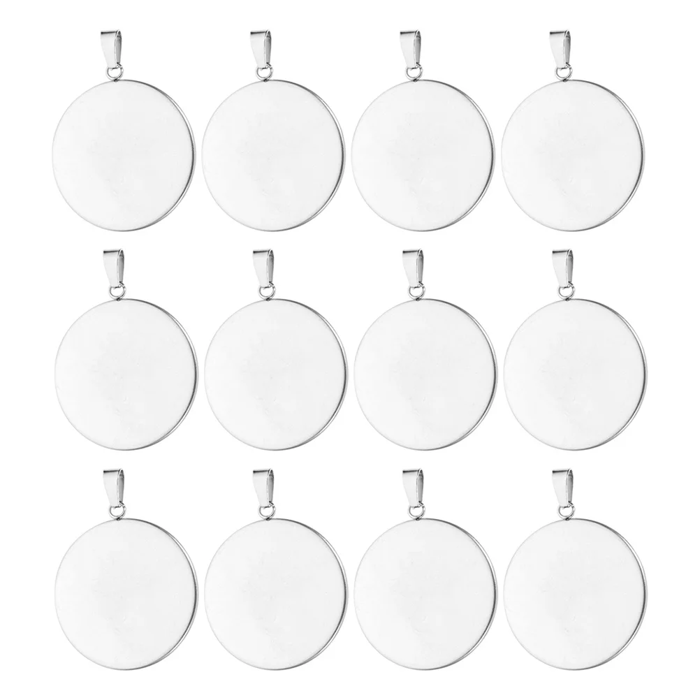 

30Pcs Time Gem Round Stainless Steel Pendant Tray Base Bezel Settings for Jewelry Making DIY Craft Necklace Earring Cabochon