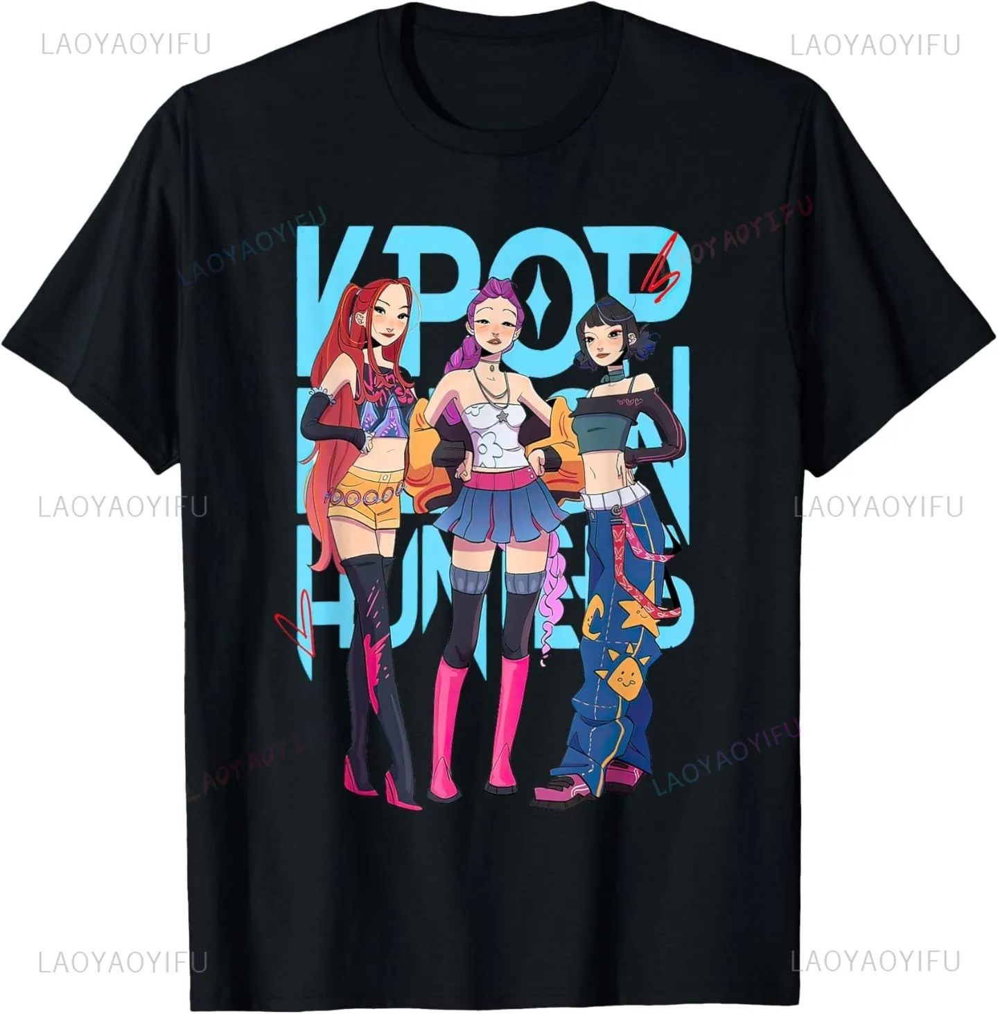 

Модная футболка K-pop Hunters Team с официальной лицензией, летние женские и мужские хлопковые футболки с рисунком, мужская одежда с героями мультфильмов