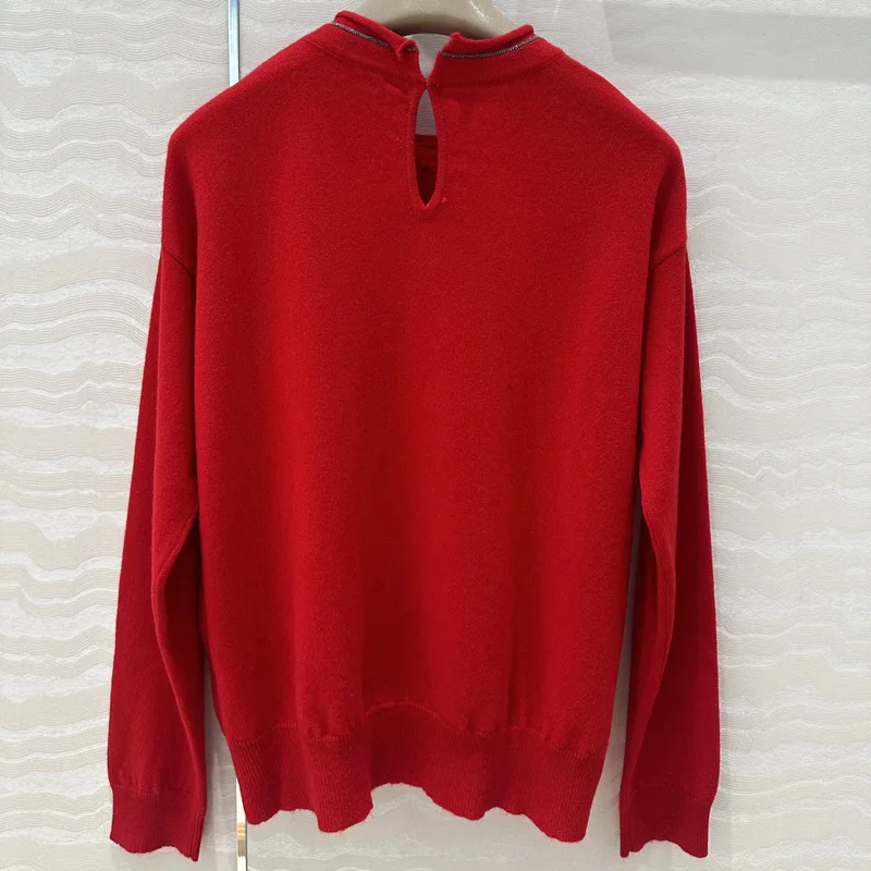 2025 High-quality High-end Women's Clothing Temperament Elegant Style Solid Color Round Neck Long-sleeved Knitted Top