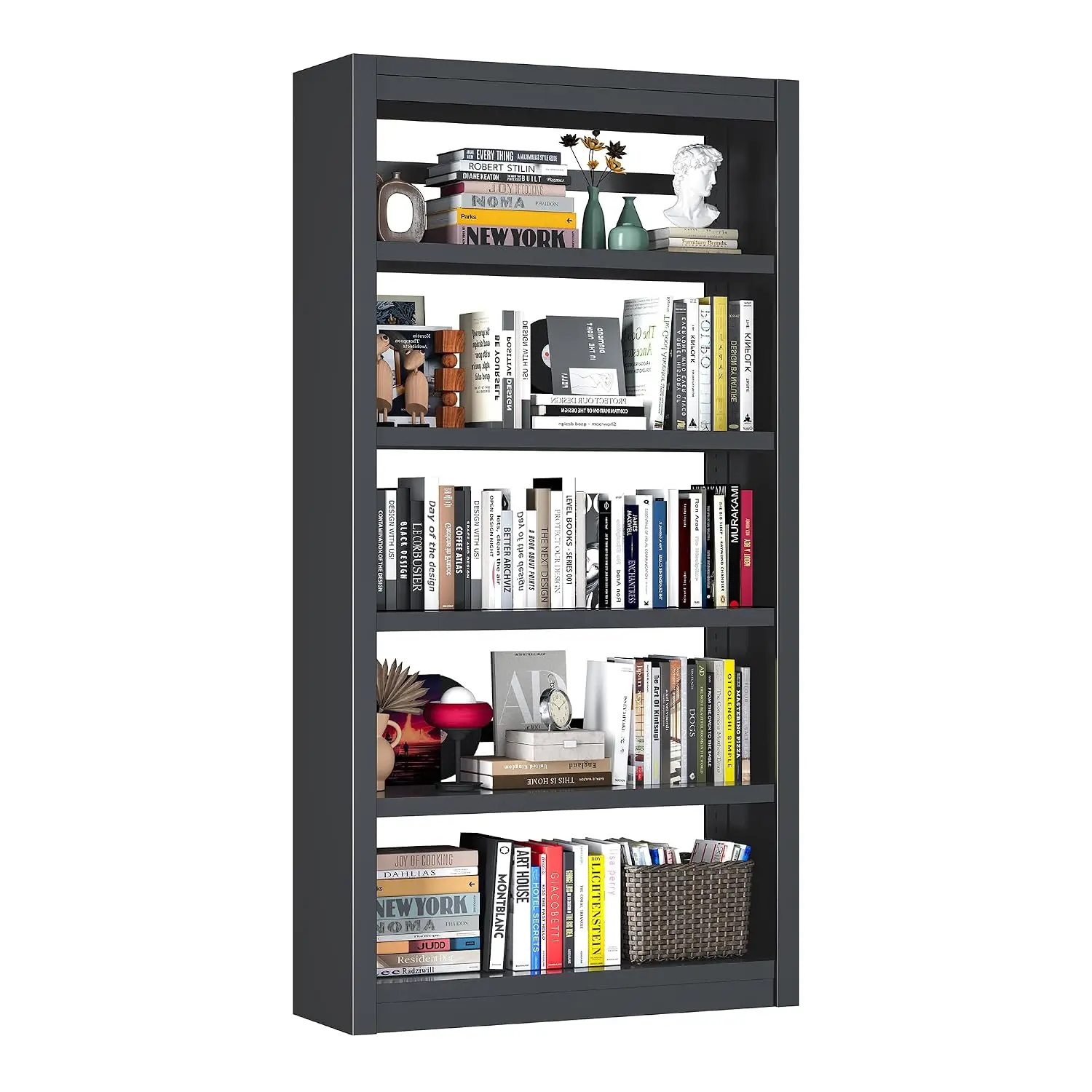Bookcase, 5-Shelf Industrial Bookshelf, Large Storage Space, Adjustable Bookshelves, Perfect for Living Room, Home, Customized