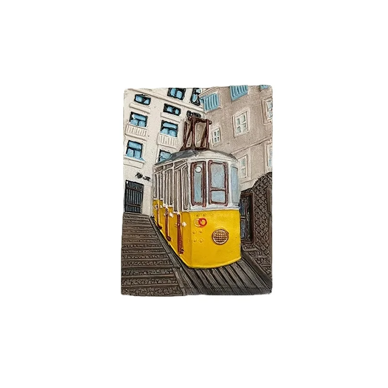 

Yellow tram three-dimensional painting refrigerator sticker magnet world city travel commemorative gift