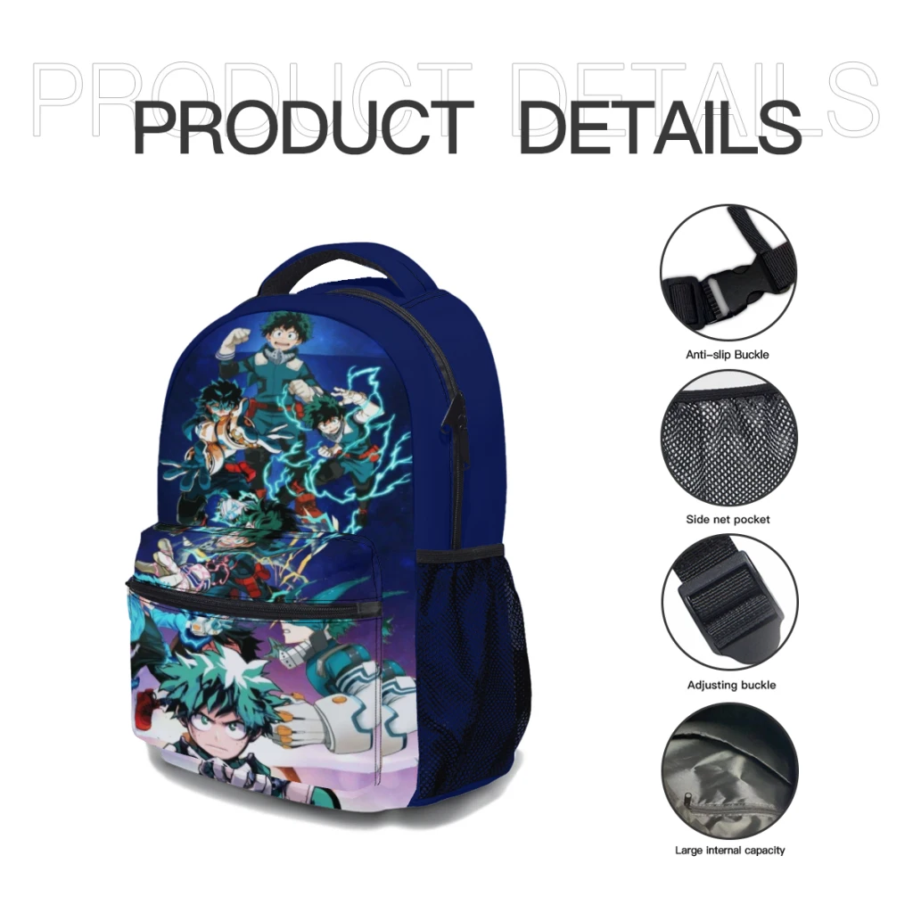 Mochila escolar con estampado de Anime My Hero, bolso escolar de moda, 17 pulgadas, nueva