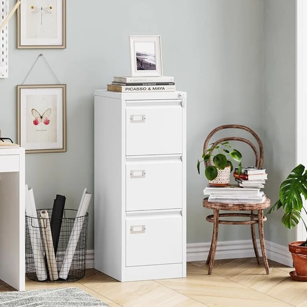 

3 Drawer File Cabinet White Vertical Filing Cabinet with Lock Home Office Storage Cabinet for Letter Legal A4 File Size