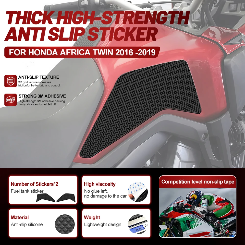 Fit For Honda Africa Twin 2016-2019 Silicone Anti-Slip Tank Traction Pad Side Grip Sticker Set
