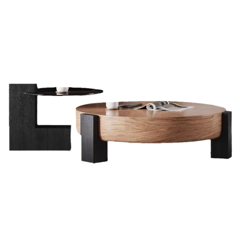 طاولة قهوة عتيقة مستديرة من الخشب الصلب الإيطالي الحديث، مجموعة طاولة قهوة فاخرة لغرفة المعيشة في شقة صغيرة #5